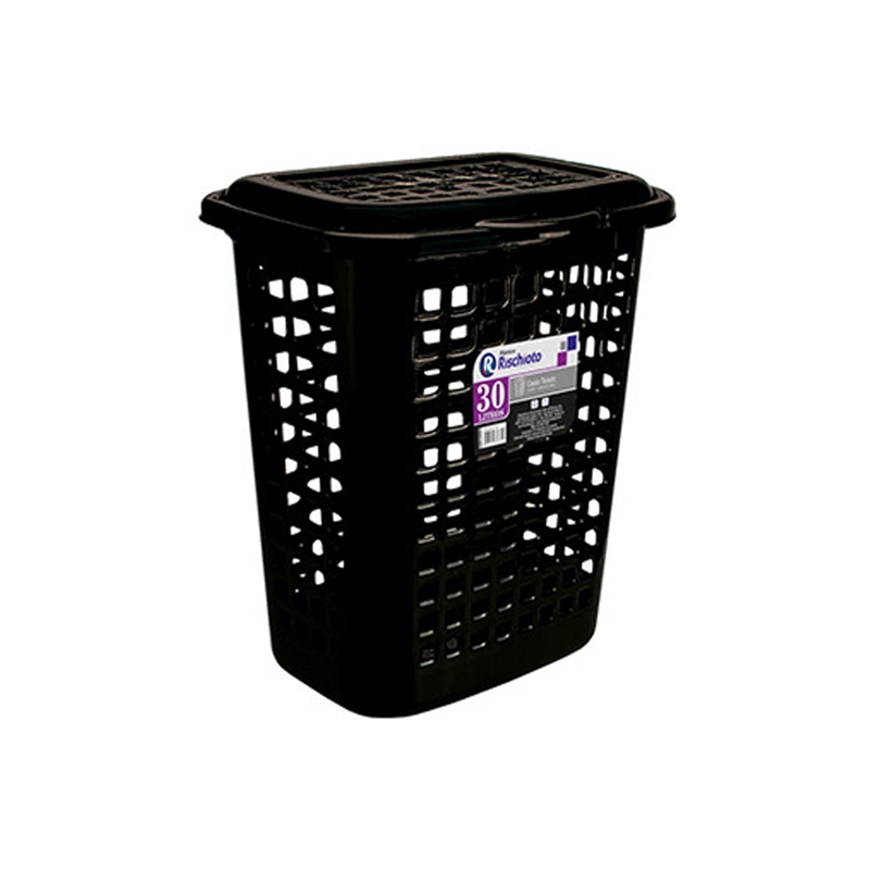 CESTO TELADO RETANGULAR COM TAMPA – 30L ( PRETO )