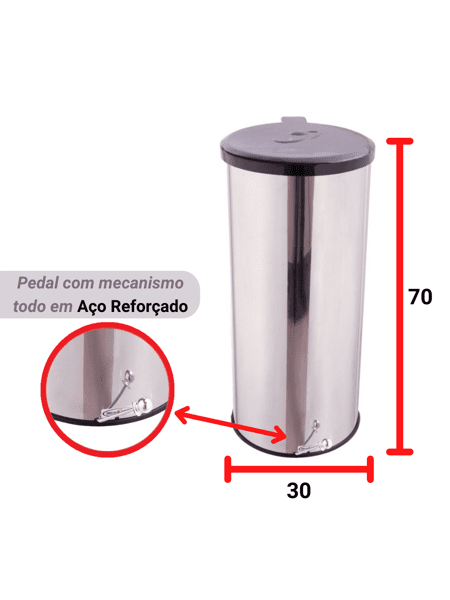 LIXEIRA INOX COM PEDAL – 50L ( SEM CESTO INTERNO )