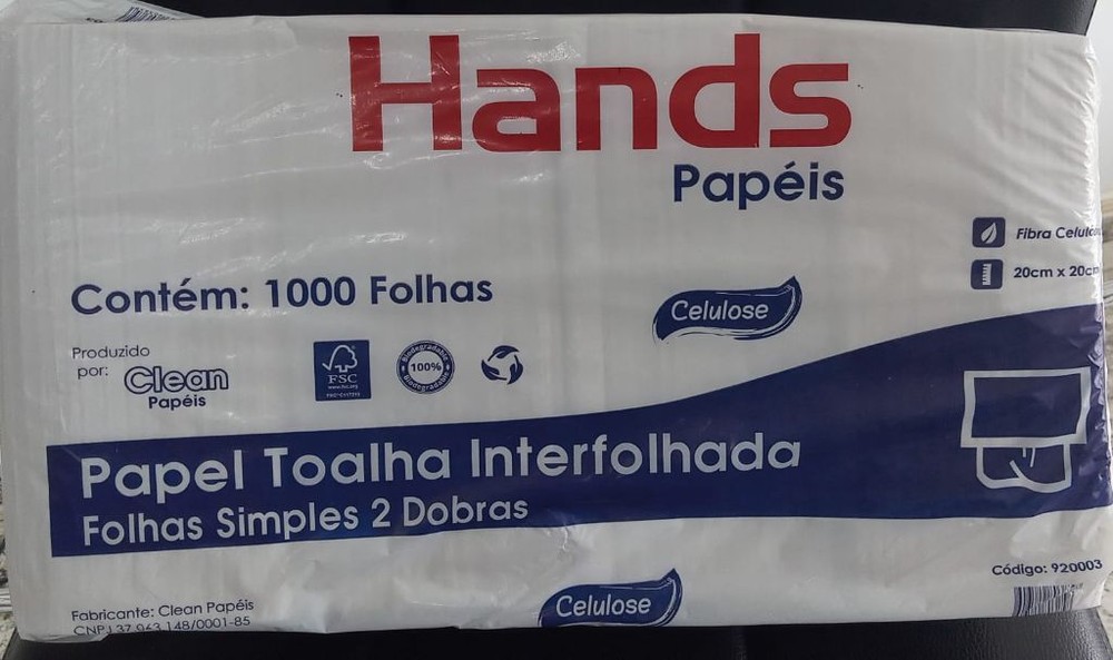 Papel toalha interfolhada Unidade com 1000 folhas Hands 20×20