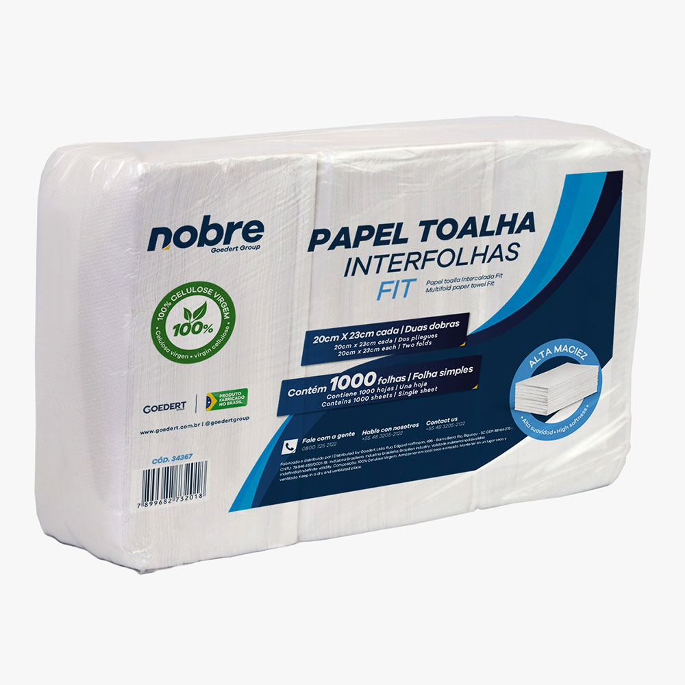 Papel Toalha Interfolha Com 1000fls ( Celulose Virgem ) 20x23cm  – Nobre