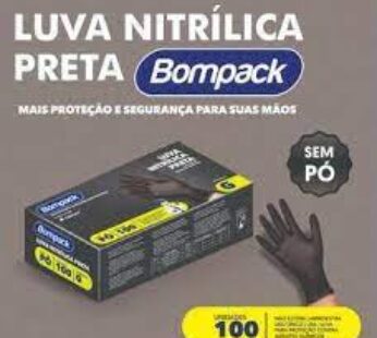 LUVA NITRILICA  BOMPACK PRETA SEM PO (GG) C/100