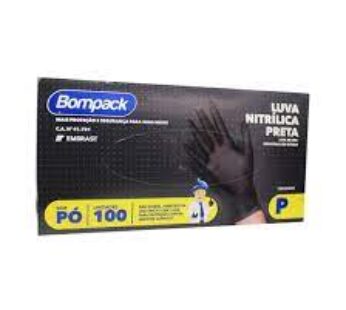 LUVA NITRILICA  BOMPACK PRETA SEM PO (P) C/100