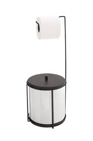 SUPORTE PARA PAPEL HIGIENICO PRETO COM LIXEIRA 6,3L TAMPA PRETA.