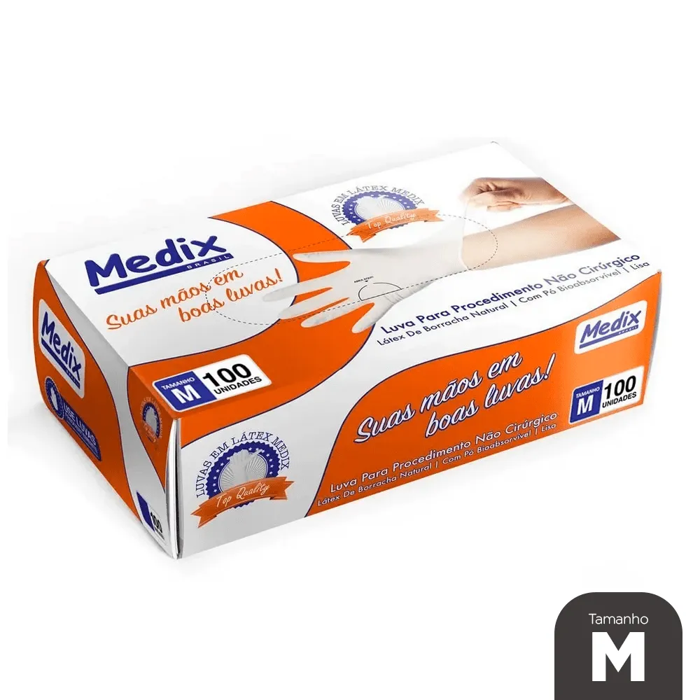 LUVA LATEX NAO SAUDE S/PO TAM M 100 UN