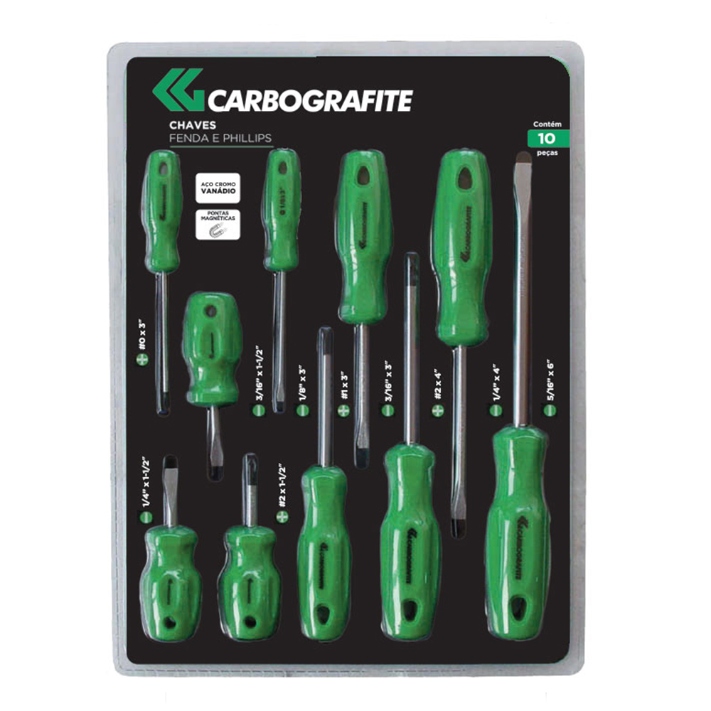 CHAVE DE FENDA/PHILLIPS 10 PEÇAS – CARBOGRAFITE