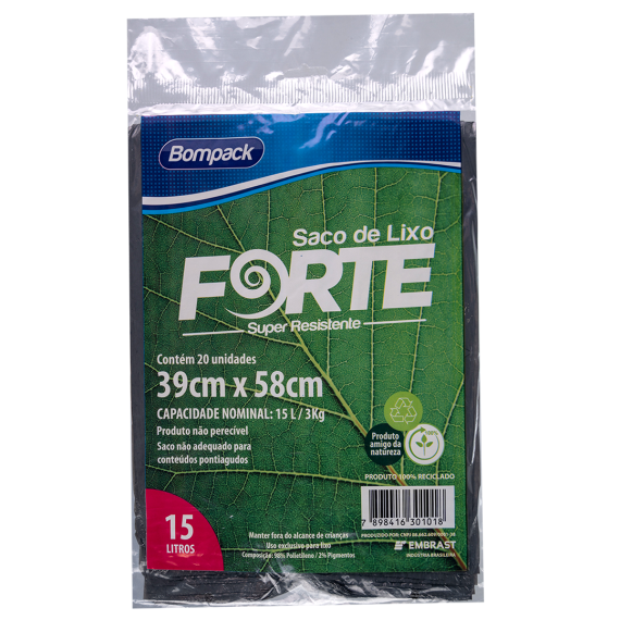 SACO DE LIXO BOMPACK 15LT FORTE REFORÇADO C/20 UNI
