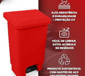 LIXEIRA PLAST QUADRADA 60L C/PEDAL SACO C/3 VERMELHO -JSN