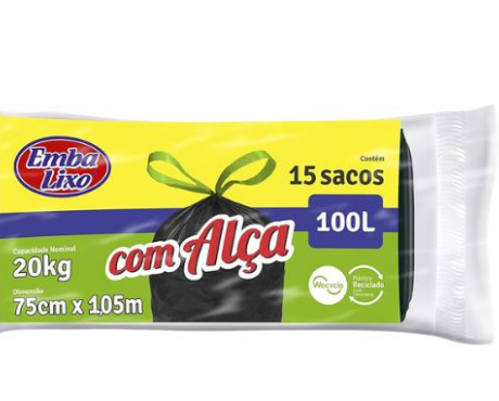 SACO PARA LIXO C/ALÇA (VIDA FACIL) 100L -ROLO C/15 UNI